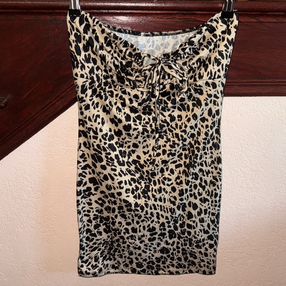 Leopard Print Sleeveless O Ring Ties in Front Bodycon Cheetah Print Dress Small